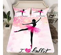 Ballerina Fitted Sheet Single Size, Cute Ballet Dancer Bed Cover with 1 Pillowcase, Performing Arts Bedding Set 2pcs for Kids Girls Teens Room Decor, Soft Polyester Bedding