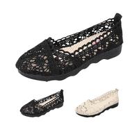 Ballerina Flat Shoes for Women Hollow Flat Bottomed Maternity Cloth Shoes Loafer Shoes (Black, 5.5)