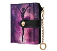 Ballerina Galaxy Purple Print Small Women Wallet RFID Blocking Leather Bifold Compact Card Holder with Coin Pocket Zipper Purse for Women Ladies Girls