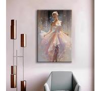 Ballerina Girl Canvas Wall Art Decor Painting Pink Ballet Dancer Poster Prints Modern Artwork Colorful Dancing Girl Pictures for Girls Room Bedroom Dance Classroom Decoration 16x24inch Ready to Hang