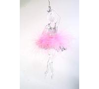 Ballerina hanging ornaments Set of 2 Glass Style Ornaments with Silver Glitter and Pink Feather Tutu