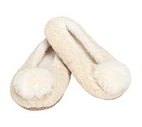 Ballerina Knit Pom Womens Plush Lined Cozy Non Slip Indoor Soft Slipper - White - Large