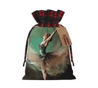 Ballerina Like Butterfly Christmas Gift Bags with Tags & Ribbon Ties, Xmas Drawstring Candy Treat Bag Buffalo Plaid Christmas Gifts Sacks Reusable Gift Wrapping Bags for Holiday Party Favors Medium