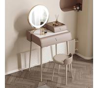 Ballerina Makeup Set, Solid Wood Vani Stat with Stone Top, Includes LED Mirror & Stool, Perfect for Bedroom Decor (Brown, 60cm/24in)