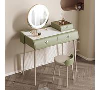 Ballerina Makeup Set, Solid Wood Vani Stat with Stone Top, LED Mirror & Stool, Perfect for Bedroom Decor (Green, 80cm/31in)