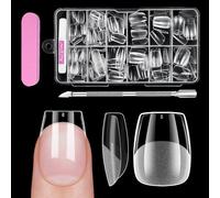 Ballerina Nail Tips, Short, Venares Pack of 120 Full Cover Nail Tips for Gel Nails, 12 Sizes, Soft Gel Tips, Nails for Sticking with Glue, Files, Nail Buffers, Cuticle Pusher, Gel Press on Nails Short