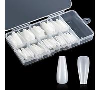 Ballerina Nails Long False Nails Coffin Fake Nails Full Cover Length 100 Pieces Artificial Fingernails Tip with Case for Nail Salons and DIY Nail Art, 10 Sizes (Natural)