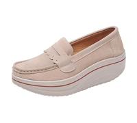 Ballerina Shoes for Women Summer Shoes White Women's Height Increasing Thick Sole Warm Casual Fashion Casual Shoes Soft Shoes for Women Women Loafers After Party (Beige, 40)