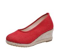 Ballerina Shoes Women's Comfortable Flat Ballet Flats Slip-on Beach Shoes Round Breathable Fashionable Sandals Wedge Heel Comfortable Sandals Ballerina Shoes, red, 5.5 UK
