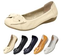 Ballerina Shoes Women's Elegant Genuine Leather Ballet Shoes Soft Bottom Flat Shoes Non-Slip Walking Shoes Lightweight Casual Shoes Fashionable Women Single Shoes Round Toe Dance Shoes, gray, 6 UK