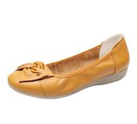 Ballerina Shoes Women's Elegant Genuine Leather Ballet Shoes Soft Bottom Flat Shoes Non-Slip Walking Shoes Lightweight Casual Shoes Fashionable Women Single Shoes Round Toe Dance Shoes, orange, 7 UK