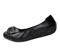 Ballerina Shoes Women's Elegant Genuine Leather Ballet Shoes Soft Bottom Flat Shoes Non-Slip Walking Shoes Lightweight Casual Shoes Fashionable Women Single Shoes Round Toe Dance Shoes, black, 8 UK