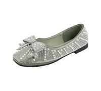 Ballerina Shoes Women's Elegant Pearl Rhinestone Dance Shoes Flat Low Wedge Heel Glitter Shoes Fashionable High Heels with Bow Slip-On Women's Shoes Comfortable Wedding Single Shoes, Green, 9.5 UK