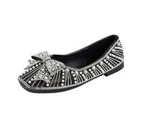 Ballerina Shoes Women's Elegant Pearl Rhinestone Dance Shoes Flat Low Wedge Heel Glitter Shoes Fashionable High Heels with Bow Slip-On Women's Shoes Comfortable Wedding Single Shoes, black, 7 UK