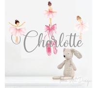 Ballerina Wall Decal - Personalized Nursery Name Art, Removable Ballet Slippers Decor for Girls Room