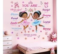 Ballerina Wall Stickers for Black Girls: Peel and Stick African American Butterfly Inspirational Wall Decals - Girls Bedroom Baby Nursery - Kids Supplies Ages 1-12 Years Wall Decor
