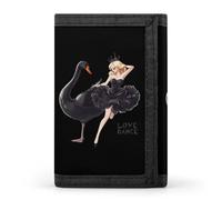 Ballerina Women with Black Swan Trifold Wallet Portable Slim Purse Wallet Card Holder with Zip for Men Women