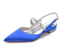 Ballerinas Flats Heel Satin Formal Dress Shoes with Rhinestone Royal Blue