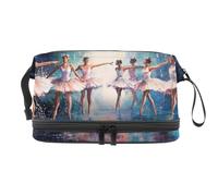 Ballerinas on Stage Double Layer Cosmetic Bag for Women and Girls, Travel Toiletry Bag Makeup Handy Pouch Organiser Bag with Brush Compartment