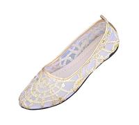 Ballerinas Women's Comfortable Mesh Mary Jane Flat Shoes Slip On Summer Shoes Elegant Dance Shoes Soft Soles Balerina Shoes Breathable Casual Shoes with Shiny Stripes Sandals, gold, 7 UK