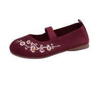 Ballerinas Women's Comfortable Slip On Trainers Soft Sporty Dance Shoes Women Woven Breathable Walking Shoes Flat Knitting Summer Shoes Exquisite Embroidery Costume Shoes Elegant Dirndl Shoes, red, 40