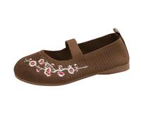 Ballerinas Women's Comfortable Slip On Trainers Soft Sporty Dance Shoes Women Woven Breathable Walking Shoes Flat Knitting Summer Shoes Exquisite Embroidery Costume Shoes Elegant Dirndl Shoes, brown