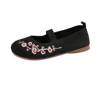 Ballerinas Women's Comfortable Slip On Trainers Soft Sporty Dance Shoes Women Woven Breathable Walking Shoes Flat Knitting Summer Shoes Exquisite Embroidery Costume Shoes Elegant Dirndl Shoes, black