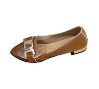 Ballerinas Women's Comfortable Small Heel Leather Pumps Women's Shoes Comfort Chic Pointed Toe Low Opening Patent Leather Metal Detail Retro Style Elegant for Office Daily Outing, 01 Brown, 7 UK