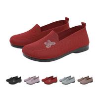 Ballerinas Women's Comfortable Wide Feet, Slippers, Soft Knitted Flat Shoes, red, 9 UK