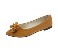 Ballerinas Women's Elegant Ballerina with Bow Flat Shoes Slip On Toe Flat Dance Shoes Large Sizes Comfortable Balerina Shoes Non-Slip Ballet Shoes Casual Shoes, O Brown, 4 UK