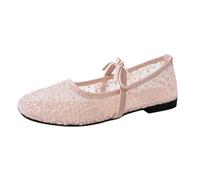 Ballerinas Women's Elegant Dance Shoes with Lacing Breathable Comfortable Slip On Summer Shoes Sporty Balerina Shoes Lightweight Slip On Mary Jane Shoes Lace Fabric Low Shoes, Z4 Pink, 8 UK