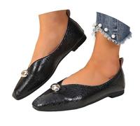 Ballerinas Women's Elegant Flat Loafer Mary Jane Shoes PU Leather Women's Shoes Elegant and Comfortable Ballerina Shoes Leisure Dance Shoes Pumps Dress Shoes Low Shoes Slip On Shoes, black, 6 UK