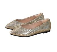 Ballerinas Women's Glitter Summer Shoes Women's Elegant Comfortable Pumps Shoes Closed Work Shoes Shiny Wedding Shoes Festive Glitter Shoes Classic Evening Shoes Slip On Casual Shoes, gold, 2/2.5 UK