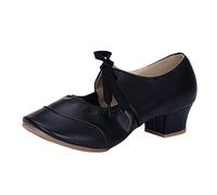 Ballerinas Women's Leather Soft - Pretty Ballet Flats Medium Heel Quilted Shoes Comfortable Low Shoes Sporty Soft Leather Balerina Shoes with Adjustable Strap Soft Soles Dance Shoes, black, 9 UK
