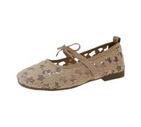 Ballerinas Women's Summer Lightweight Mary Jane Shoes Flat Elastic, khaki, 7 UK