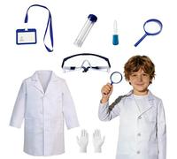 Ballery Kids Lab Coat Doctor Scientist Costume Set with Goggles, ID Card, Magnifying Glass,Halloween Costumes for Kids, Pretend Play Outfit for Boys & Girls（S）
