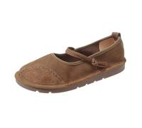 Ballet ary Jane Flat for Women Suede Deeply Green Shallow Mouth Single Shoes Round Toe Comfortable Loafer Dress Adjustable Straps Slip-On Casual Ethnic Style Comfortable Boat Slides (Khaki, 4-4)