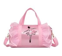 Ballet Bag for Girls with Gauze 12x7x7 Inch Ballet Dancer Pattern Bag with Tote & Adjustable Strap Zipper Closure Large Capacity Dance with Name Label