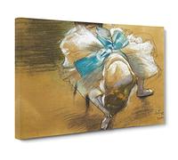 Ballet Ballerina Dancer Tying Her Slipper Vol.2 By Edgar Degas Canvas Print | Gallery Wrapped 30mm Frame Wall Art | 24x16 inches | Ready to Hang | Impressionist People Picture | Living Room Lounge