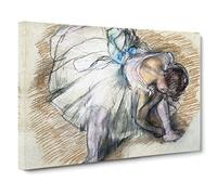 Ballet Ballerina Dancer Tying Her Slipper Vol.3 By Edgar Degas Canvas Print | Gallery Wrapped 30mm Frame Wall Art | 30x20 inches | Ready to Hang | Impressionist People Picture | Living Room Lounge
