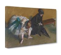 Ballet Ballerina Dancer Waiting By Edgar Degas Canvas Print | Gallery Wrapped 30mm Frame Wall Art | 24x16 inches | Ready to Hang | Impressionist People Picture | Living Room Bedroom Lounge Office