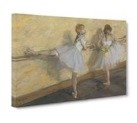 Ballet Ballerina Dancers Practicing At The Bar By Edgar Degas Canvas Print | Gallery Wrapped 30mm Frame Wall Art | 30x20 inches | Ready to Hang | Impressionist Picture | Living Room Lounge Office