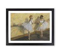 Ballet Ballerina Dancers Practicing At The Bar By Edgar Degas Classic Painting Framed Wall Art Print, Ready to Hang Picture for Living Room Bedroom Home Office Décor, Black A4 (34 x 25 cm)