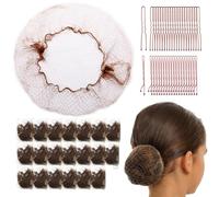 Ballet Bun Hair Nets 85Pcs 20 Invisible Elastic Edge Mesh Nets (12inch) 20 U Shaped Pins 20 Bobby Pins 20 Elastic Bands 5 Hair Ties for Ballet Bun Maker & Dance, Light Brown