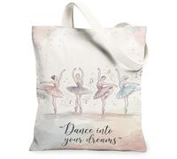 Ballet Canvas Tote Bag for Women Imaginative Elegant Musical Notes Dancers Spring Pastel Peach Washable Reusable Graphic Tote Bag for Shopping Brunch Park