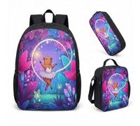 Ballet Capybara Crown 17 Inch Backpack 3 Piece Set, Cute School Bag with Lunch Box Pencil Case Pink Floral (04)