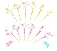 Ballet Cupcake Topper Set - 24 Pieces Pink & Gold Cake Toppers with Glitter and Polarising Effect, Perfect Decoration for Dance Theme Parties and Birthday Parties