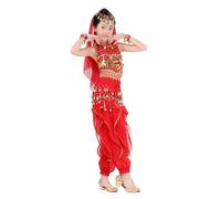 Ballet Dance Dress for Girls 5 Piece Tassel Dancewear Sequin Fringe Dress Modern Latin Ballroom Dancer Skirt Latin Outfit Children's Loose Fitting Plain Clothing School Uniform (Red, 6-7 Years)