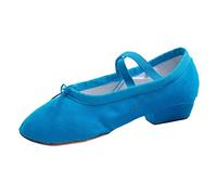 Ballet Dance Shoes for Women Low Block Heel Comfort Support Work Pumps Canvas Closed Toe Elastic Strappy Slip On Footwear Plain Soft Dancing Shoes Lightweight Casual Footwear for Practising Blue