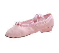 Ballet Dance Shoes for Women Low Block Heel Comfort Support Work Pumps Canvas Closed Toe Elastic Strappy Slip On Footwear Plain Soft Dancing Shoes Lightweight Casual Footwear for Practising Pink